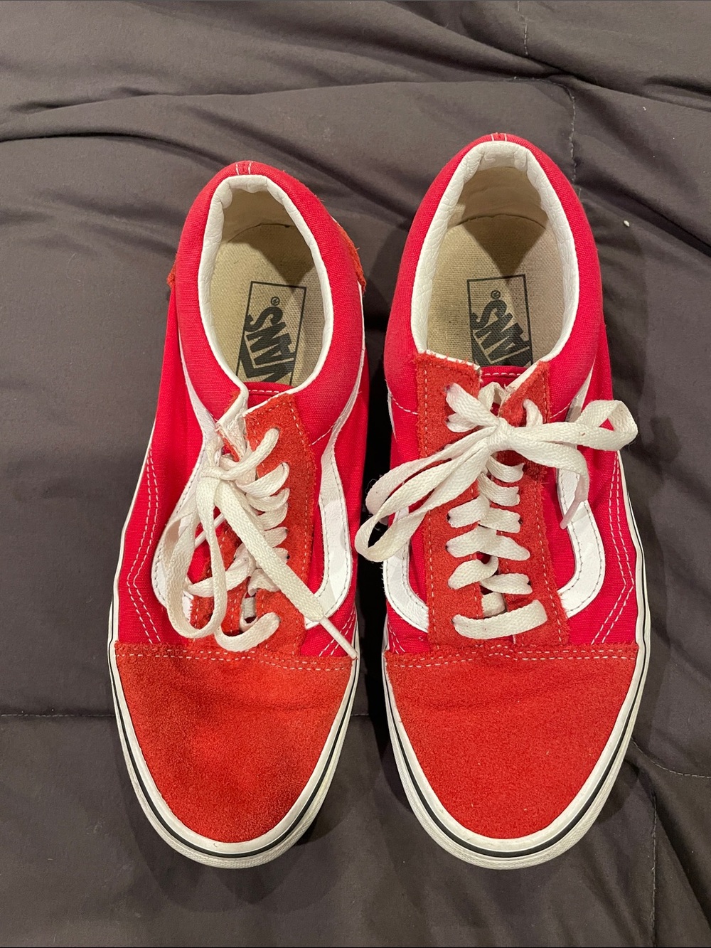 Vans Red and White Low-Top Skate Sneakers